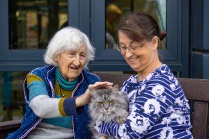 Lace Housing resident stroking a cat