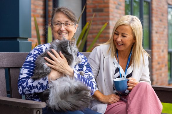 Lace Housing resident stroking a cat