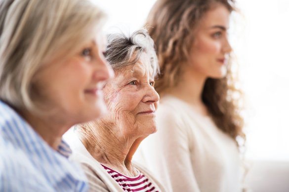 Three women looking to the right